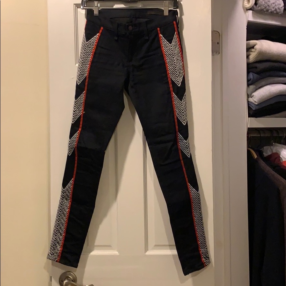 Skinny black Rag and Bone jeans with embroidery.